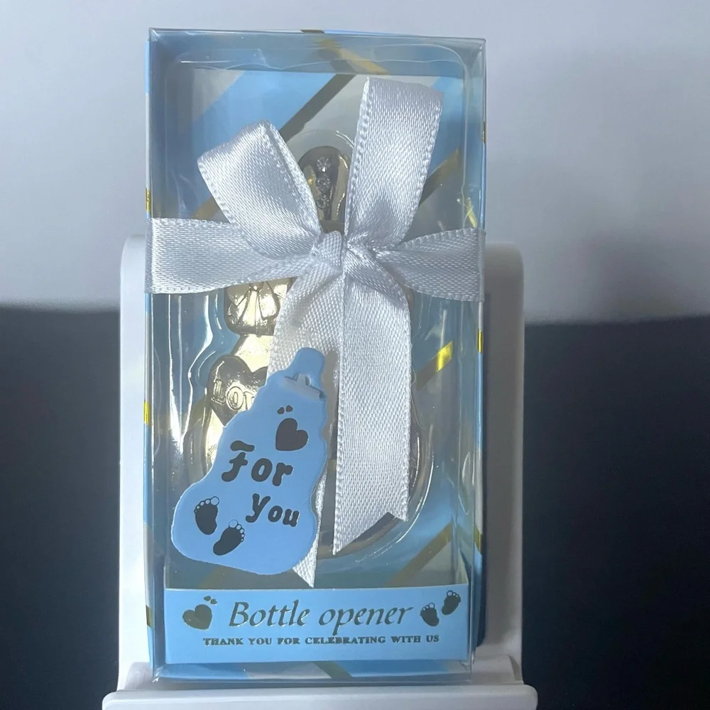 Baby Boy Pacifier Bottle Opener Gold Rhinestones Party First Time Mom Dad NIB